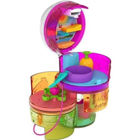 Polly pocket - coffret multifacettes smoothie  3 niveaux  25 accessoires surprise  poupées polly et shani - mini-poupée - des 4 ans