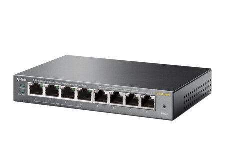 Tplink 8p gigabit dt poe smart switch 8-port gigabit desktop poe easy smart switch  8 gigabit rj45 ports inkl. 4 poe ports  55w poe gesamtleistung