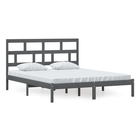 vidaXL Cadre de lit Gris Bois de pin massif 160x200 cm
