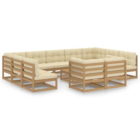 vidaXL Salon de jardin 12 Pièces avec coussins Marron miel Bois de pin