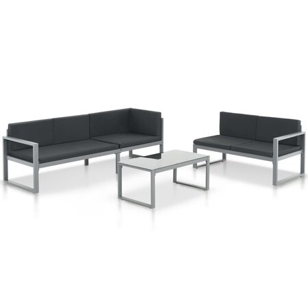 vidaXL Salon de jardin 3 Pièces et coussins Aluminium Noir
