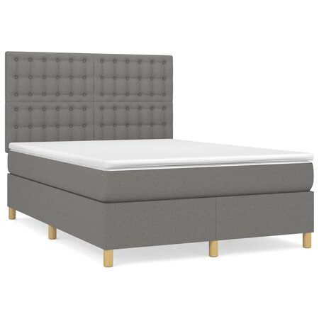 vidaXL Lit à sommier tapissier avec matelas Gris foncé 140x190cm Tissu