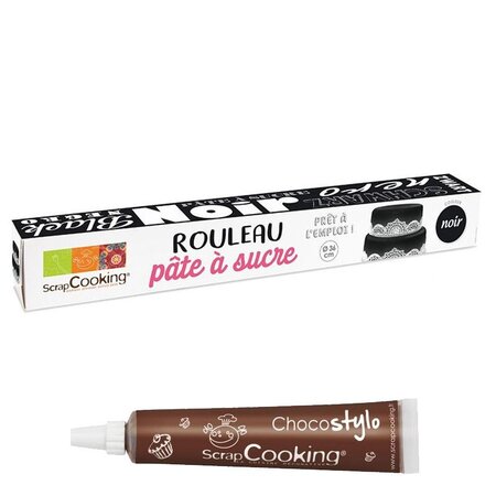 Pâte à sucre en rouleau prête à dérouler ø 36 cm noir + 1 stylo chocolat