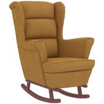 vidaXL Chaise à bascule avec pieds en bois et tabouret Marron Velours