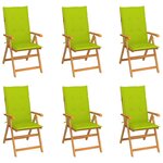 vidaXL Chaises de jardin 6 Pièces avec coussins vert vif Bois de teck