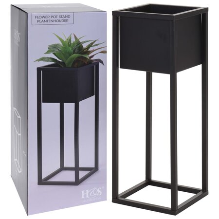 H&S Collection Pot de fleurs sur pied Métal Noir 60 cm