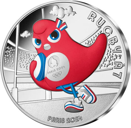 Pièce de monnaie en Argent 10 Euro g 13 Millésime 2023 Mascotte - Paris 2024 RUGBY A