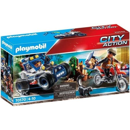 Playmobil - 70570 - policier avec voiturette et voleur a moto