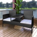 vidaXL Canapé de jardin à 2 places et table à thé Résine tressée Noir