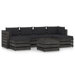 vidaXL Salon de jardin 7 Pièces avec coussins Bois imprégné de gris