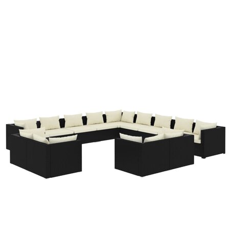 vidaXL Salon de jardin 13 Pièces avec coussins Noir Résine tressée