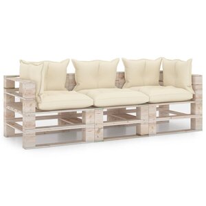 vidaXL Canapé palette de jardin 3 places et coussins bois de pin