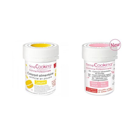 2 colorants alimentaires en poudre - jaune-rose poudré