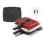 LAGRANGE Gaufrier Super 2 Antiadhésif - 1000W - 1 jeux de plaques : Gaufres coeur - Rouge