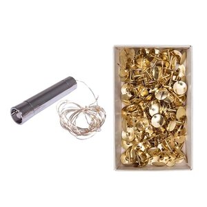 Mini guirlande lumineuse 20 LEDs fil 107 cm + 150 punaises dorées