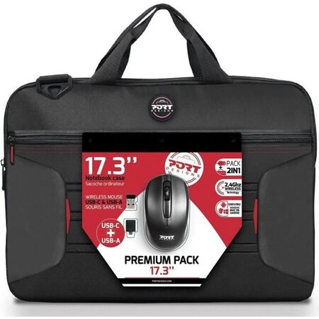 Premium pack : sacoche pour pc portable 17" + souris sans fil + dungle usb & adaptateur type c