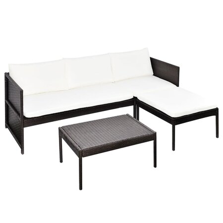 vidaXL Salon de jardin 3 Pièces avec coussins Résine tressée Marron