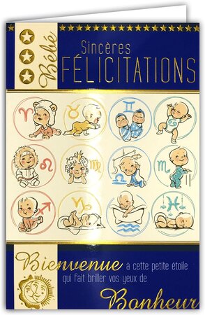 Carte Félicitations Naissance ou Adoption Bébé Garçon Enveloppe Bleue 12x17 5cm