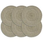vidaXL Napperons 6 Pièces Gris Plain 38 cm Rond Jute