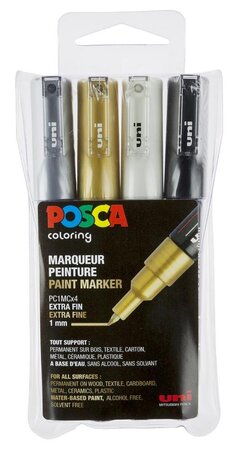 Marqueurs Posca PC1MC Pointe conique extra-fine 4 pièces