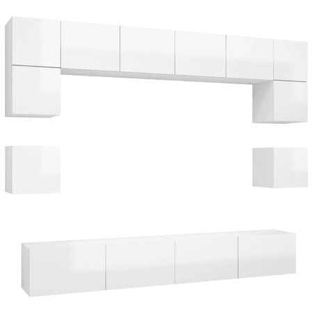 vidaXL Ensemble de meuble TV 8 Pièces Blanc brillant Aggloméré