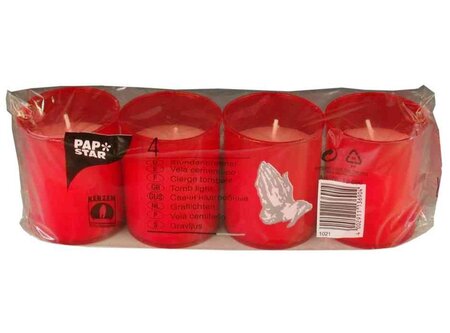 pack de 4 bougies 'cierge tombale' Diam 50 mm Rouge PAPSTAR