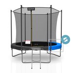 Trampoline extérieur classique 8ft ø244cm avec coussin de protection réversible bleu/noir  echelle et filet de sécurité