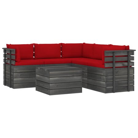 vidaXL Salon palette de jardin 6 Pièces avec coussins Bois de pin massif