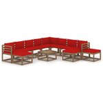 vidaXL Salon de jardin 12 Pièces avec coussins Rouge