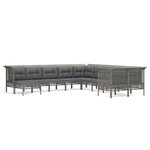 vidaXL Salon de jardin 10 Pièces avec coussins Gris Résine tressée