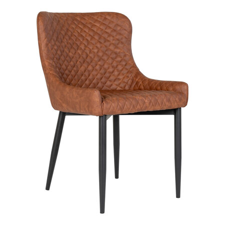 Chaise de salle à manger en cuir synthétique marron vintage à pieds noirs