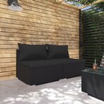 vidaXL Salon de jardin 2 Pièces avec coussins Résine tressée Noir
