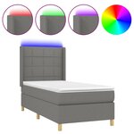 vidaXL Sommier tapissier avec matelas et LED Gris foncé 90x200cm Tissu