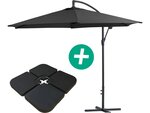 Parasol jardin déporté Alu "Ilios" - Rond - Ø 3 m - Noir - Dalles incluses
