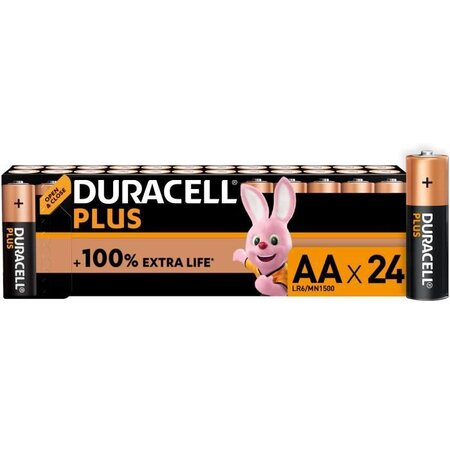 Duracell - nouveau piles alcalines aa plus  1.5 v lr6 mn1500  paquet de 24