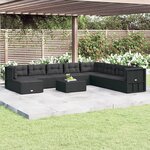 vidaXL Salon de jardin 9 Pièces avec coussins Noir Résine tressée
