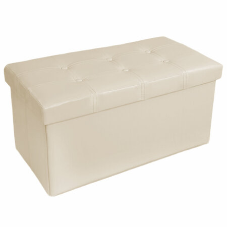 Tectake Pouf coffre de rangement pliable grand format aspect cuir - beige