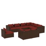 vidaXL Salon de jardin 9 Pièces avec coussins Résine tressée Marron