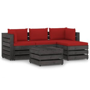 vidaXL Salon de jardin 5 Pièces avec coussins Bois imprégné de gris