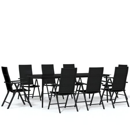 vidaXL Ensemble de salle à manger de jardin 9 Pièces Noir