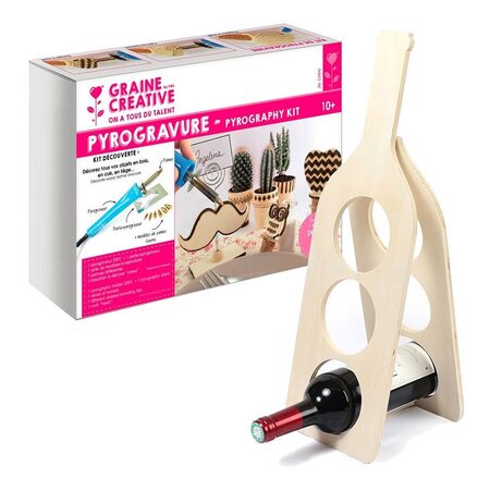 Coffret pyrogravure + range-bouteilles bois à décorer