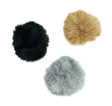 Pompons en fausse fourrure Gris Taupe et Noir 3 pièces