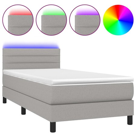vidaXL Sommier tapissier avec matelas et LED Gris clair 80x200cm Tissu