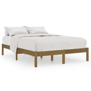 vidaXL Cadre de lit Marron miel Bois massif 135x190 cm Double