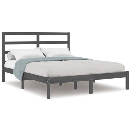 vidaXL Cadre de lit Gris Bois de pin massif 140x200 cm