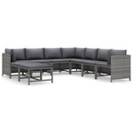 vidaXL Salon de jardin 9 Pièces avec coussins Résine tressée Gris