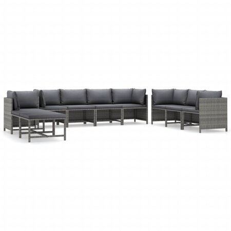 vidaXL Salon de jardin 10 Pièces avec coussins Résine tressée Gris