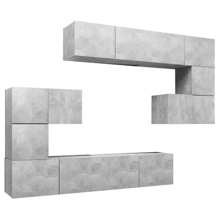 vidaXL Ensemble de meuble TV 8 Pièces Gris béton Aggloméré
