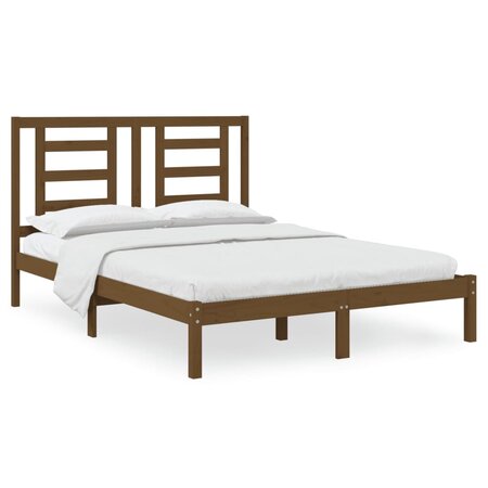 vidaXL Cadre de lit Marron miel Bois de pin massif 135x190 cm Double