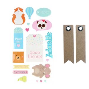 Autocollants Puffies XL Animaux adorables + 20 étiquettes kraft Fanion